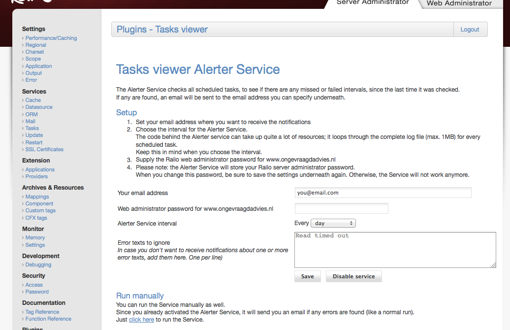 Tasks viewer Alert Service